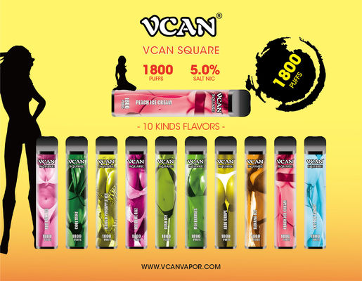 VCAN SQUARE 일회용 Vape 전자 담배 1800 퍼프 정사각형 모양 섹시한 스타일 디자인 대규모 증기 구름 비용 효율적
